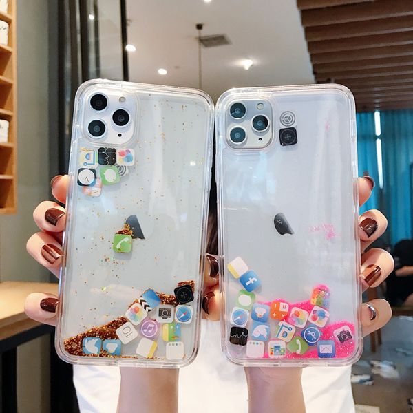 

liquid glitter quicksand fitted case iphone 11 pro 12 mini x xs max xr transparent gold silver cover for se 2020 soft coque