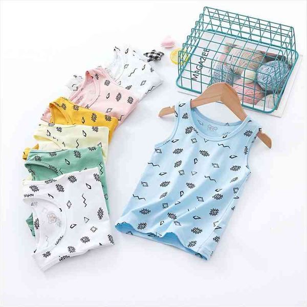 

summer baby vest children t-shirt cartoon for girls kids underwear cotton boys undershirt tees toddler boy girl shirts, Blue