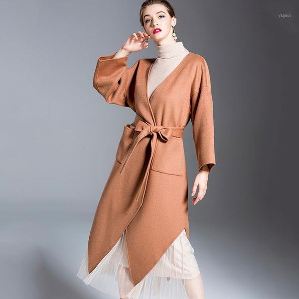 

autumn cashmere coat warm winter long coat women long wool office lady slim female overcoat oversize plussize1, Black