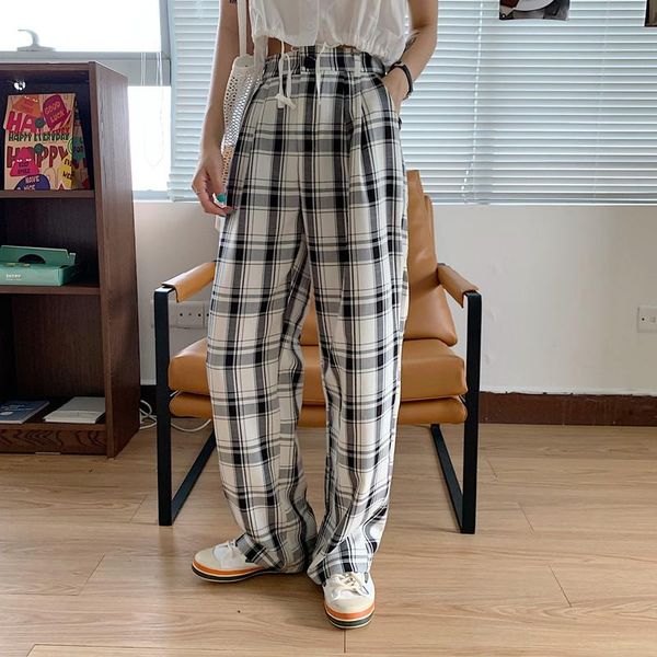 

women's pants & capris sweatpants women plaid streetwear 2021 spring fashion wide leg harajuku high waisted vintage clothes, Black;white