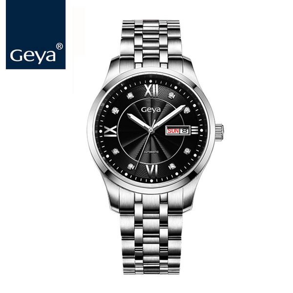 

men's relogio masculin roles fashion business golden luxury men watches automatic chinese watch wrist mechanical geya seapt, Slivery;brown