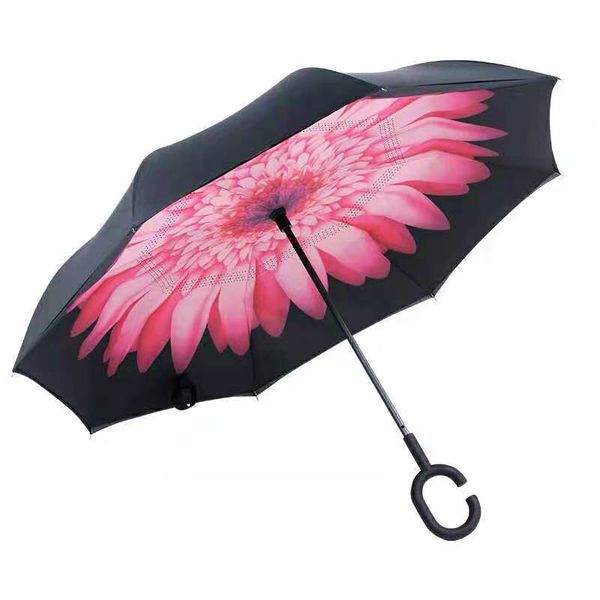 Reverse-Regenschirm, doppelschichtig, freihändig, stehend, für den Einsatz im Auto bei Regen oder Regen, Regenschirme mit langem Griff, mehrfarbig, optional, WH0353