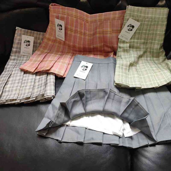 

spring summer women skirts student girl striped pleated waist female sweet mini dance plaid black white pink skirt