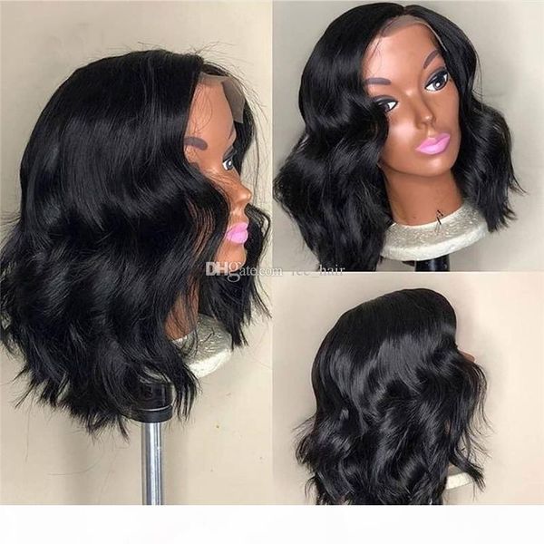 

lace front human hair wigs for black women pre plucked with full front baby hair remy brazilian hair wavy short bob wig, Black;brown