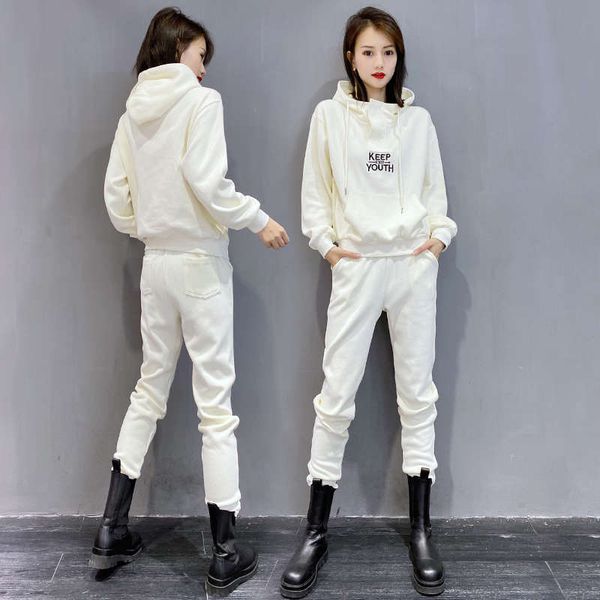 

spring sports suit women's 2021 new brand fashion loose sweater showing thin running casual wear two piece set, Gray