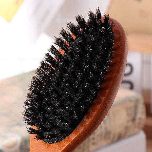 

wooden handle bristles salon hair brush bristle hairbrush massage comb anti-static hair scalp brush styl sqcuqc, Silver