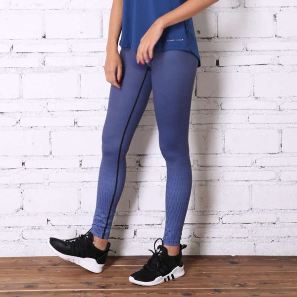 

gradient end running tights women's sports print high waist yoga pants quick drying classic lake blue, Gray