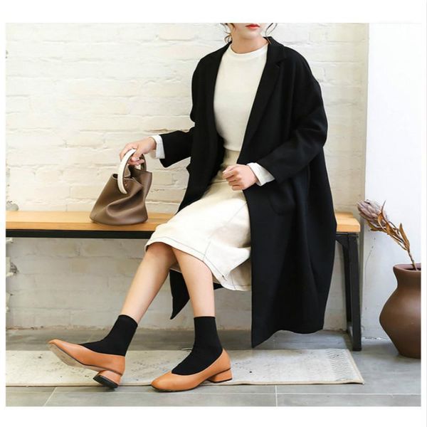 

women's trench coats women's jacket windbreaker without buckle spring fashion loose temperament commuter long coat1, Tan;black