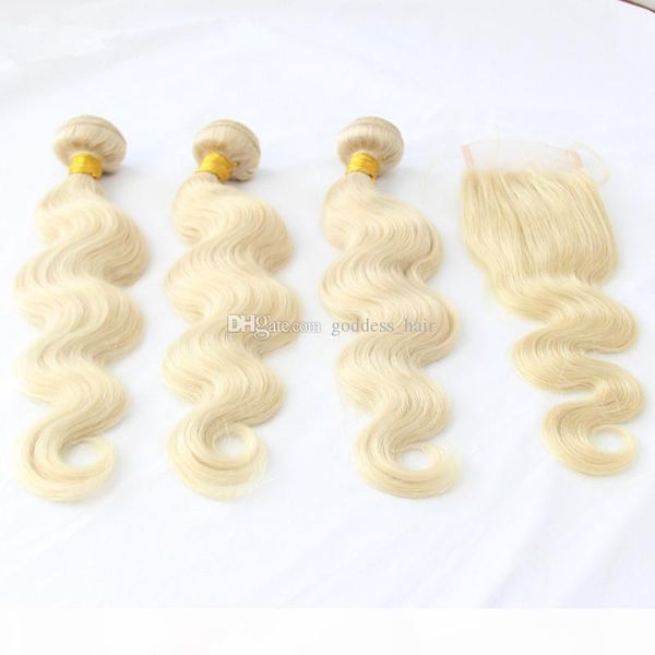 

malaysian 9a lace closure with bundles 3 bundles hair body wave 613 human hair weaves with lace closure 4*4 4pcs lot, Black