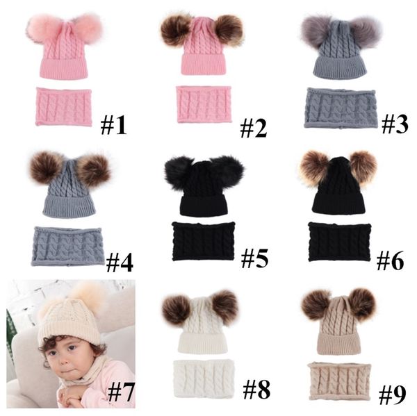 

2 имитация мех енота pom шаровые шапочки для 0-2 лет детские дети младенцы зимнем hat twist knit черепа колпачки и шарф set 9color e102001, Yellow