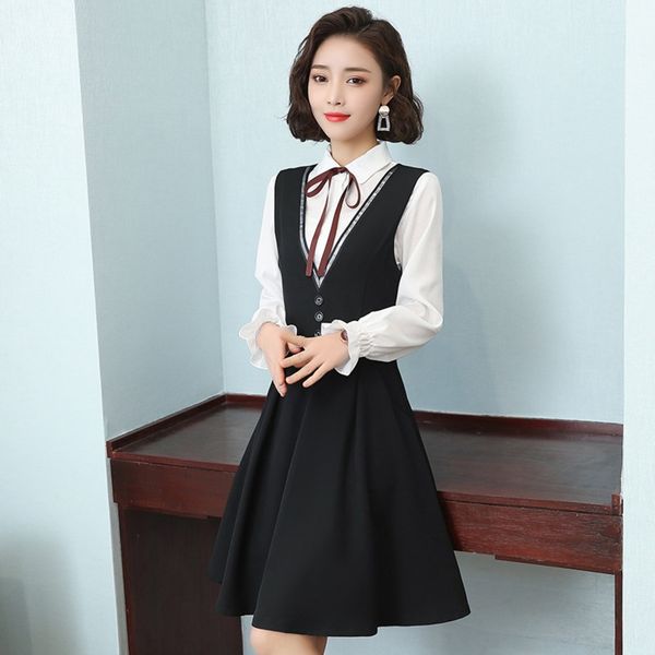 

omryo jump shirt vest long fashion suit women's shirt skirt student dress two-piece new dress korean suit 41avi, Gray