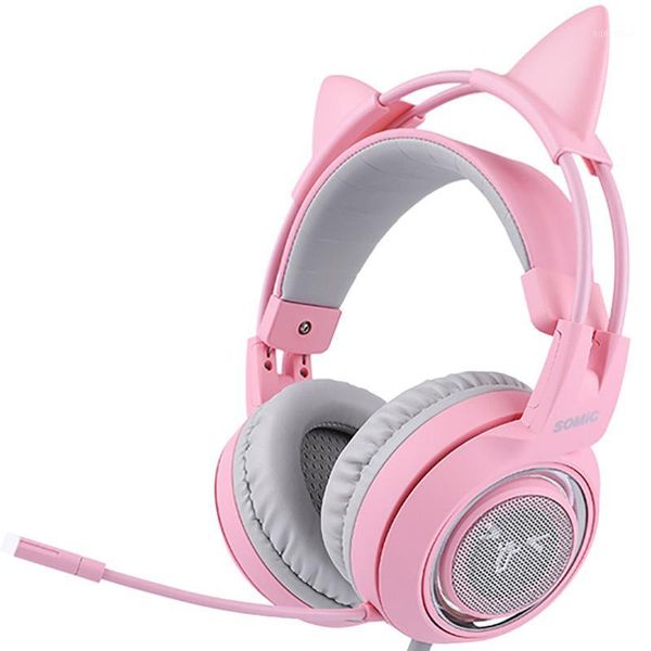 

somic g951 pink cat headphones virtual 7.1 noise cancelling gaming headphone vibration led usb headset girl headsets for pc1