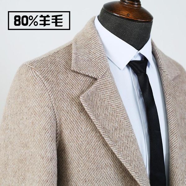 

men's wool & blends double faced woolen coat zigzag medium length youth nizi cashmere windbreaker winter, Black