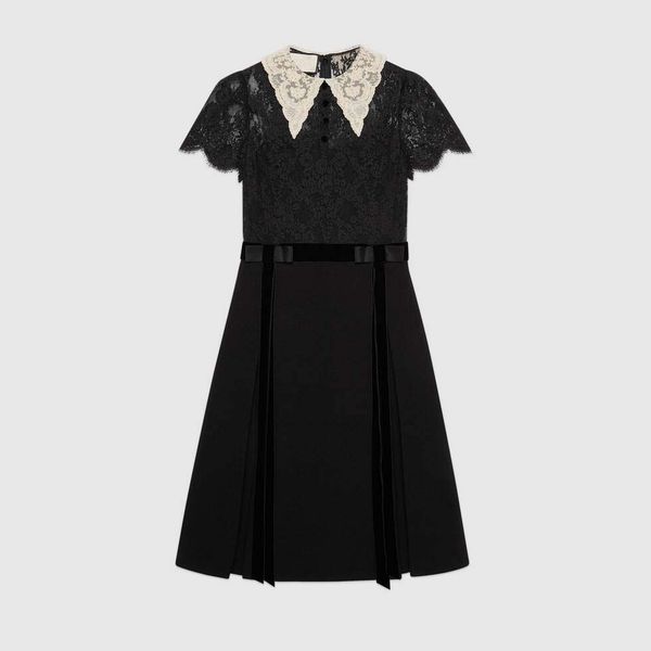 

21ss women lace dress fashion desinger wintage casual dress black lace dress with hollow out style elegant lady wearing cute sweet lovely, Black;gray
