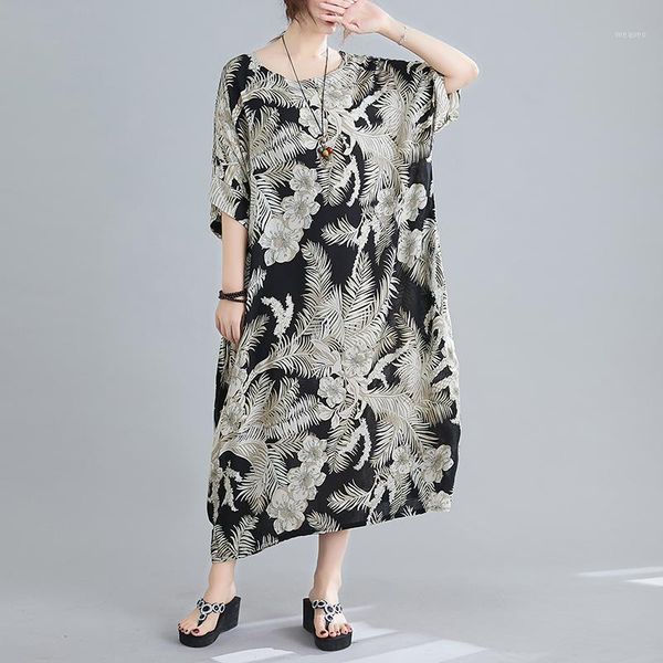 

2020 summer dress women's dress pluz size cotton ladies print fashion casual bohemian women clothing v9171, Black;gray
