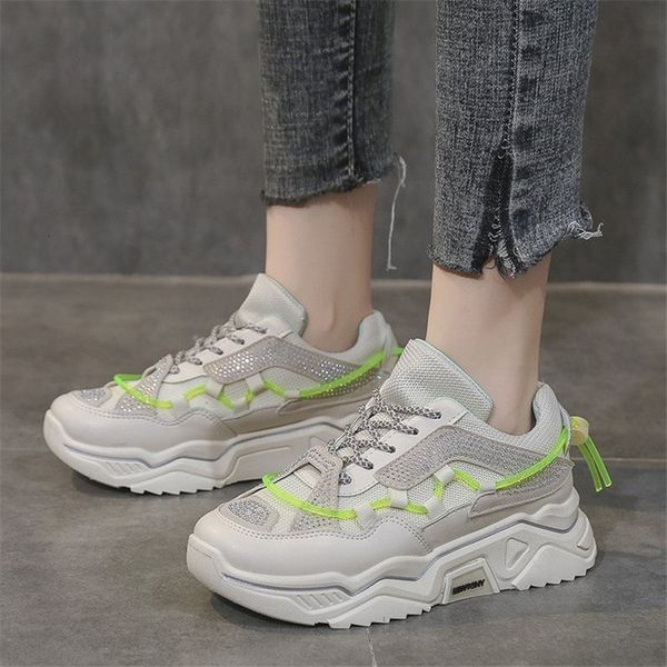 

2021 new spring summer woman in thick background shoes white yellow daddy comfortable toe round lace tennis size 36-42 uvtt, Black;white
