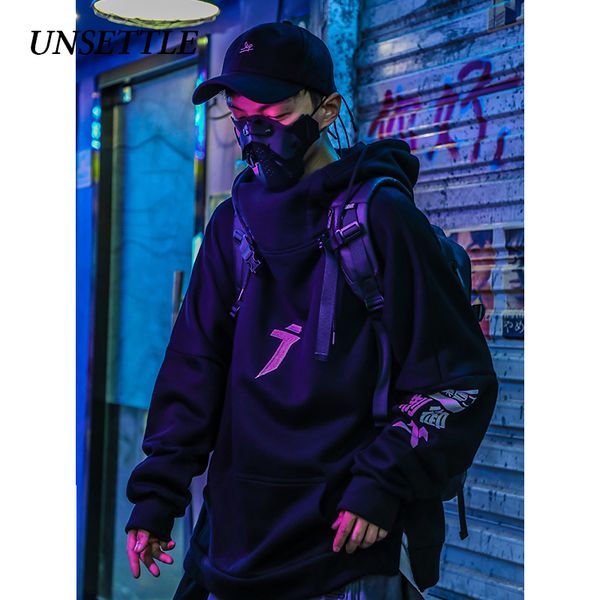 

2020autumn high neck japanese harajuku hoodie men hip hop streetwear sweatshirts gothic wizard oversized hoodies women male 1019, Black