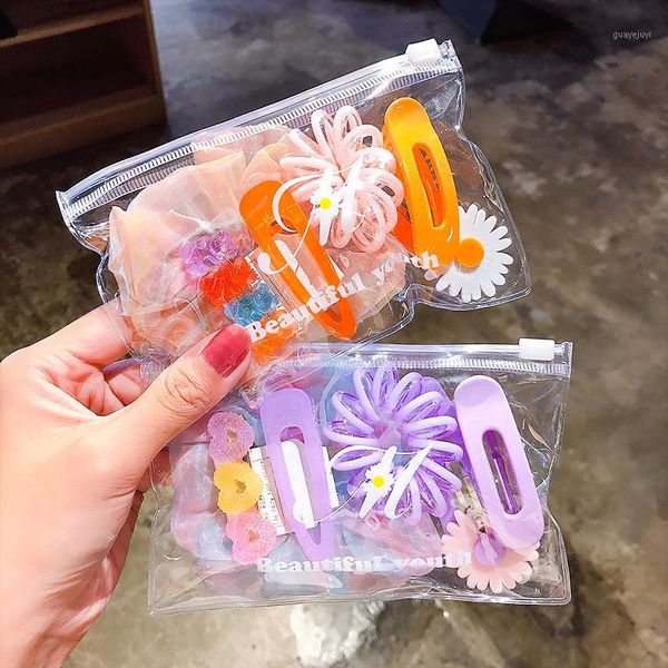 

6/10 pcs/set candy color flower clips set cute hair accessories girl headwear bow animal hairpins hair band elastic headdress1, Slivery;white