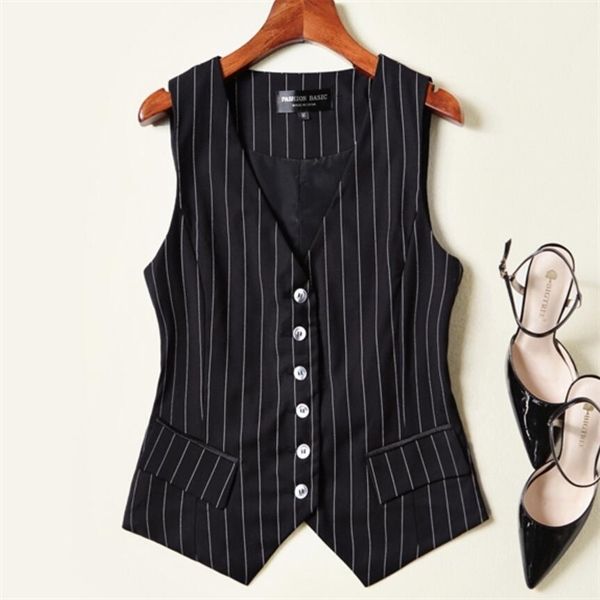 

plus size 4xlshort vests for women black stripe sleeveless jackets ladies ol slim fit waistcoat autumn formal suit vest 1023, Black;white