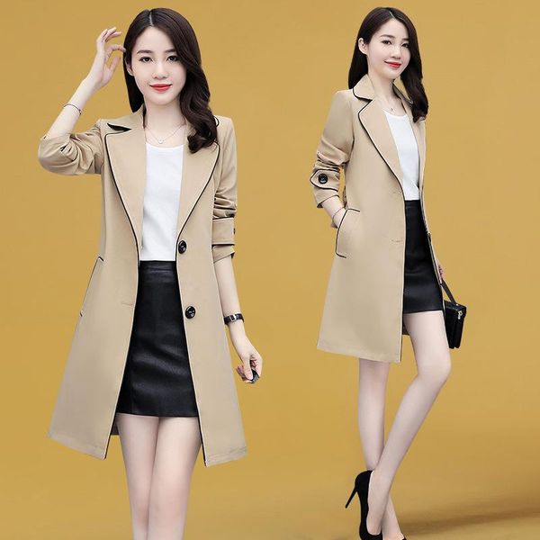 

short-height windbreaker autumn clothes 2021 women's clothing mid-length women's slim looking graceful autumn suit coat fashion, Tan;black