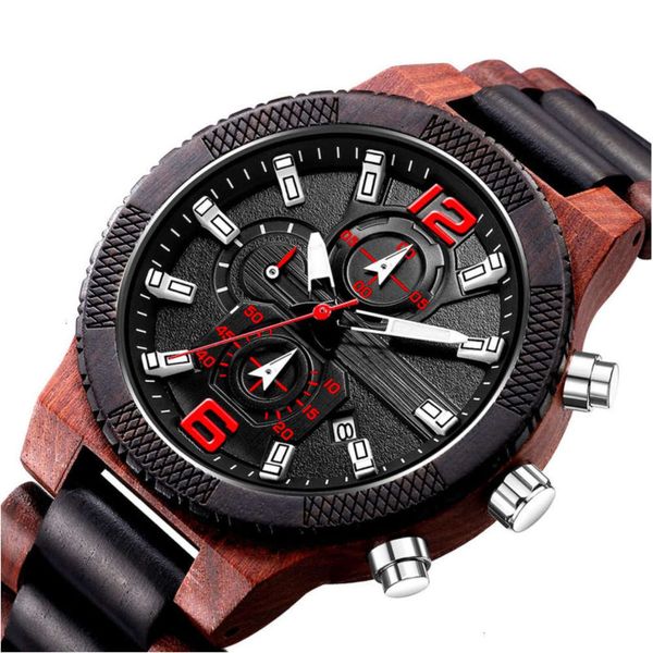 

men's sports watch fashion wood quartz watch large dial watch, Slivery;brown