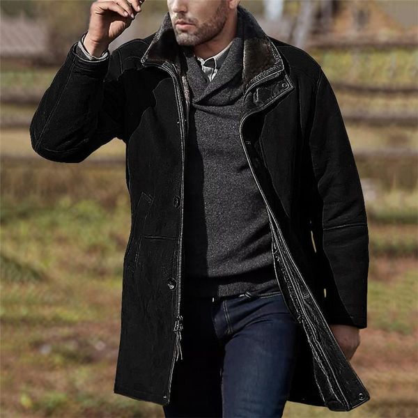 

men's wool & blends casual lapel color matching plaid coat, Black