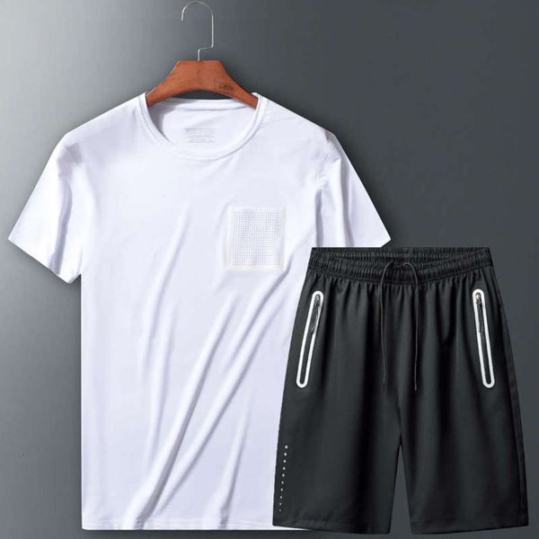 

clothes sports suit running fast dry loose casual sportswear men's summer fitness short sleeve fat big, Gray