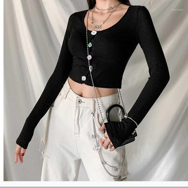 

women's black round neck running sportswear colorful button yoga t-shirt breathable short open navel fitness long sleeve, White;red