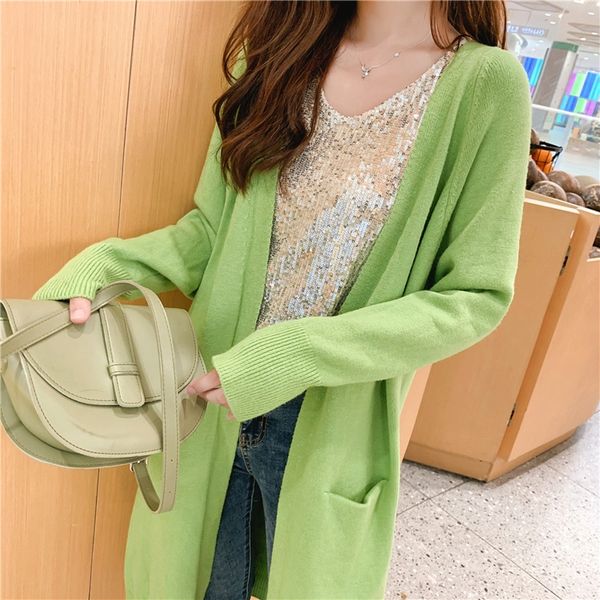 

sgiqp and medium loose long knitted cardigan coat women 2020 new version korean lazy style sweet knitwear coat knitwearversatile knitwear sw, White;black