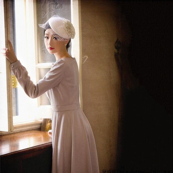 

высококачественные элегантные шерстяные войлочные женские шляпа вуаль винтаж федорас сетчатые свадьбы церковные шляпы зимний банкет женские