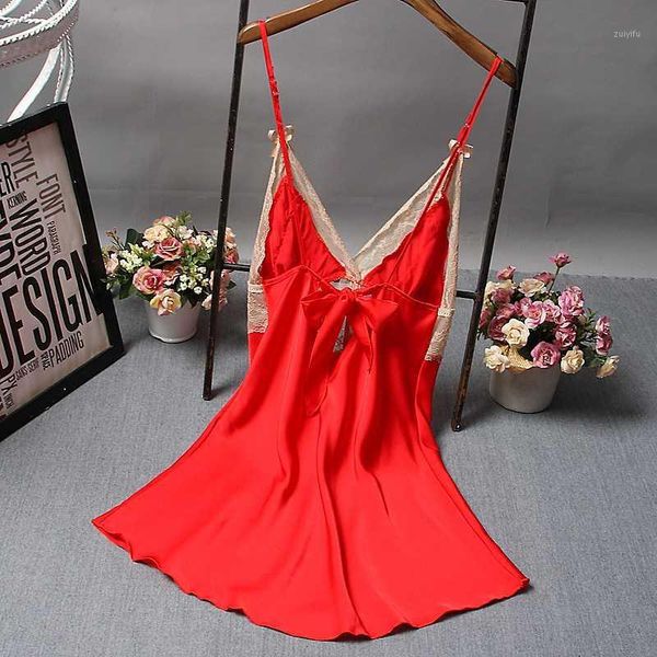 

nightdress suspenders nightwear tempting high-end hollow deep v woman sweet fashion style new red sleepwear pijama 20201, Black;red