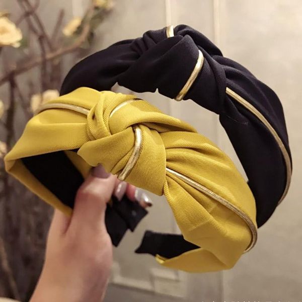 

girl headband stripes hit color gold rim knot knotted wide side headband korean hair accessories ladies, Golden;silver