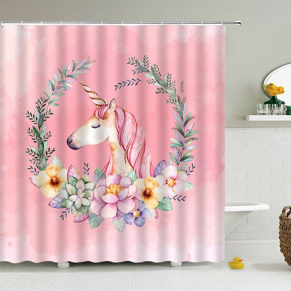 

girls unicorn shower curtains cartoon lovely bath curtain bathroom waterproof polyester decor bath curtain 180*180cm with hook