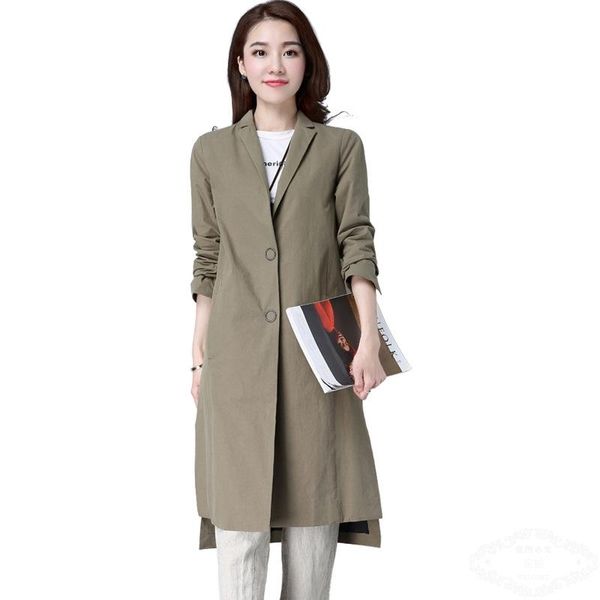 

women's trench coats 2021 fashion brand 100% cotton longer outwear jackets korean female england style split hollow cut jacket wq075 dr, Tan;black
