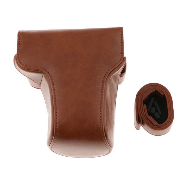 

pu leather bag pouch protective case for fuji fujifilm x-m1/xm2/x-a2/x-a1/x-a3/xa10/xa5/xa20 cameras with shoulder strap, brown