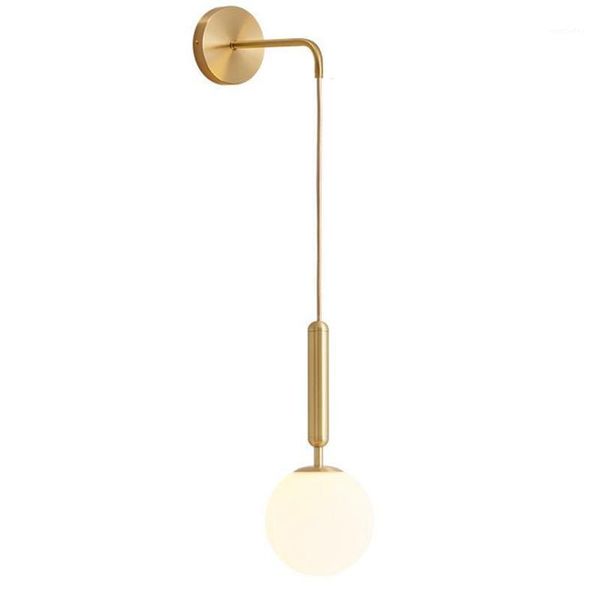 

wall lamp modern milk white glass ball metal for bedside foyer study decor black/gold drop porch light 18941
