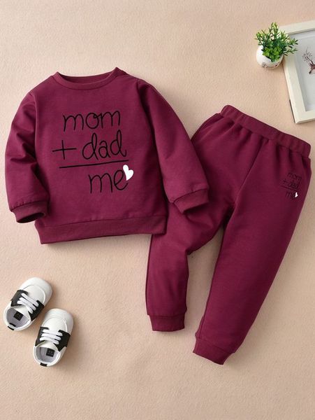 

baby heart and letter graphic pullover & sweatpants she, White