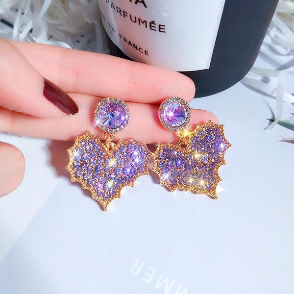 

dangle & chandelier korean fashion jewelry romantic fantasy luxury purple crystal earrings love rhinestone for women gift, Silver