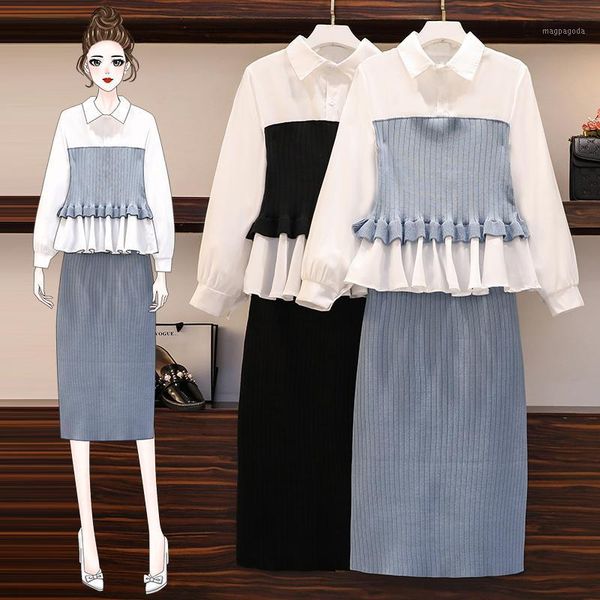 

2020 knitted suit loose 2 piece set autumn fahsion 4xl plus size women's clothing year-old female costume1, Gray