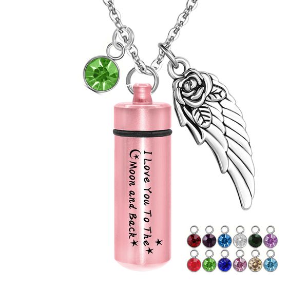 

ashes memorial necklace for pet/human with 12 birthstones aluminum alloy cylinder ashes jewelry pendant keepsake with fill kit, Silver