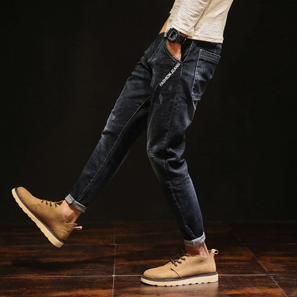 

spring autumn men's washed and worn small leg harlan jeans and jeans pants elastic youth big size harun pants trend jqeys, Blue