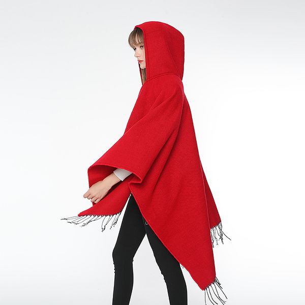 

cape new solid color cloak hooded shawl women autumn winter scarf travel imitation cashmere all-match simple warm thick poncho, Blue;gray