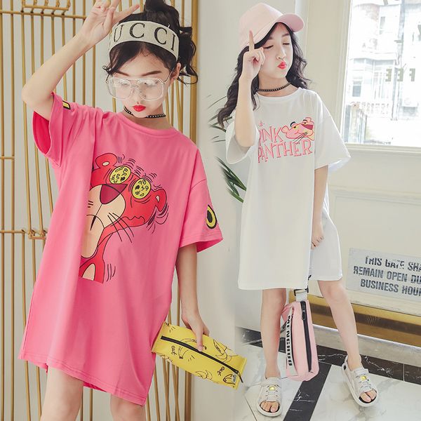 

girls t shirt 2020 summer kids t shirt long undershirt print girls white pink t shirt for children tees kids 12 13 14 years 1005, Blue