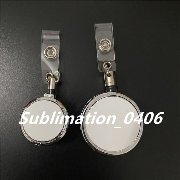 

sublimation blank retractable lanyard name tag card badge reel holder with blank aluminum discs metal clip diy custom heat transfer printing