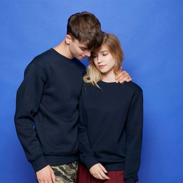 

2020 brand men's sweatshirts thicken round neck pullover for male solid color fleece sweatshirt, Black