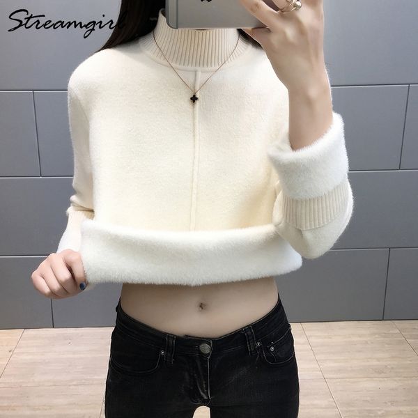 

black warm blue thick velvet winter woman sweater knitting pullovers women turtleneck jumper y210104, White;black