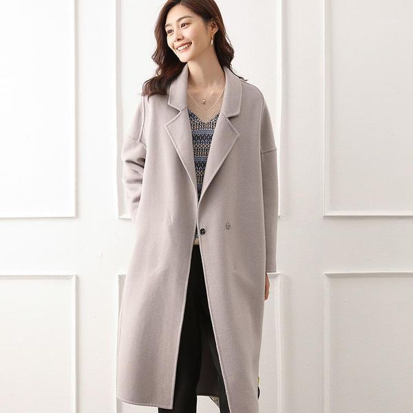 

100% wool long coat new double-sided cashmere coat women mid-length loose thick over-the-knee woolen solid color1, Black