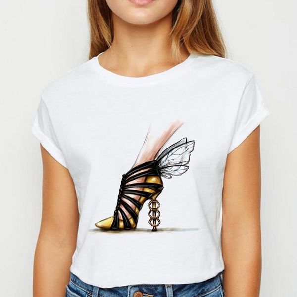 

new t-shirt female harajuku hip hop graphic cool loose oversize high-heeled shoes t shirts women casual fashion pretty tshirts, White