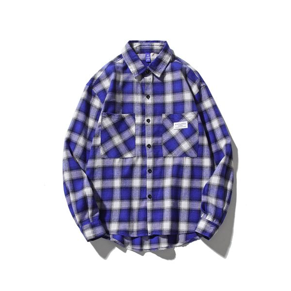 

brand 2021 spring autumn long sleeves new flannel collar korea style shirt for men's plaid harajuku clothing up7v, White;black