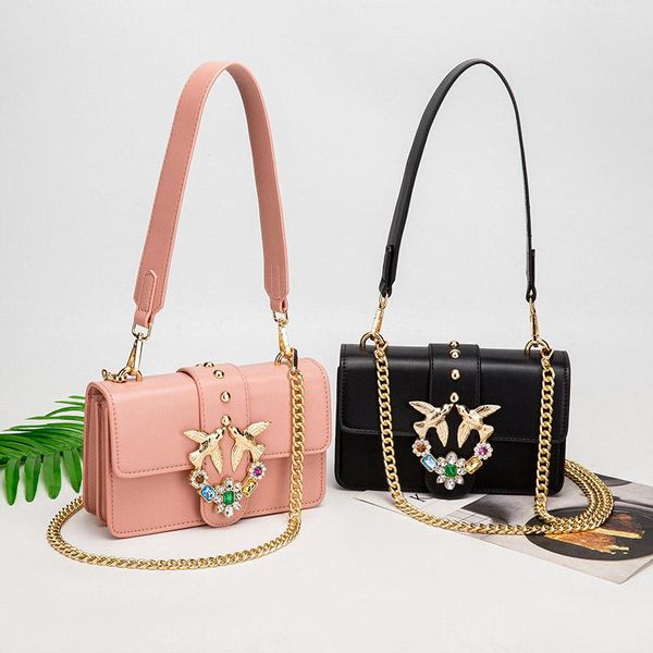 

fashion solid color small square bags for women diamond decoration shoulder crossbody bag female messenger bags chain handbags